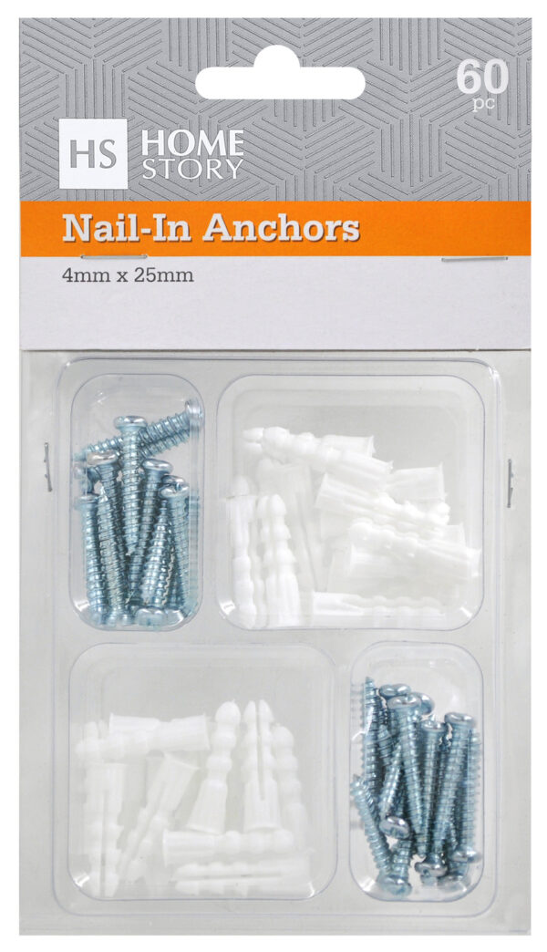 NAIL-IN ANCHORS - 4mm x 25mm - 60pc - HS51264