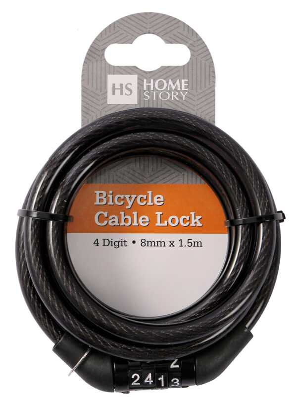 BICYCLE CABLE LOCK-8mm x 1.5m - 4 Digit-Hang Card - HS51337