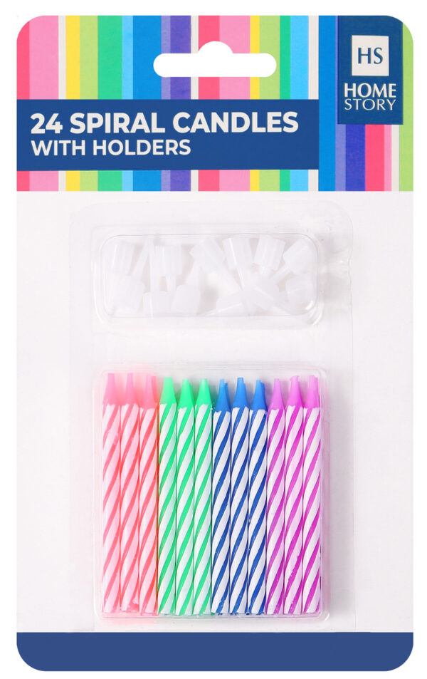 HS Spiral Candles - 24's + 12 Holders - Assorted - HS54124